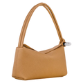 Mini‑Unterarm‑Baguette‑Tasche aus hellbraunem Rindleder mit silbernen Knoten‑Beschlägen und Reißverschluss