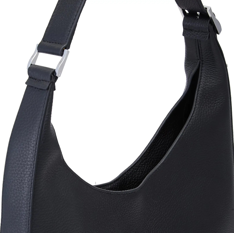 Große Hobo‑Schultertasche aus schwarzem Echtleder